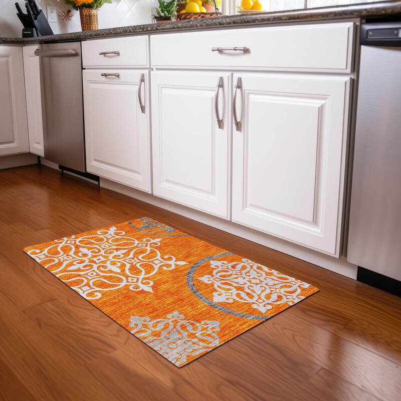 Premium Washable Super Soft Transitional Scroll Mayfield Rug - Orange - 1'8" x 2'6"