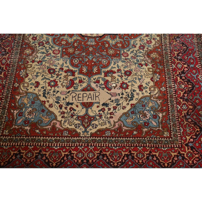 Hand Knotted Oriental 100% Wool Carpet Traditional Floral Beige & Ivories Isfahan Area Rug - 6' 7'' X 4' 4''