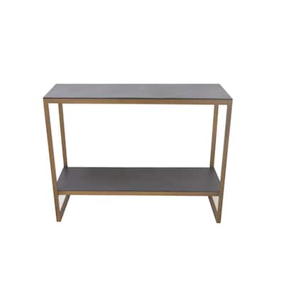 Rectangular Aluminum Console Table with Shelf - 43.5" - Black and Brass Tone