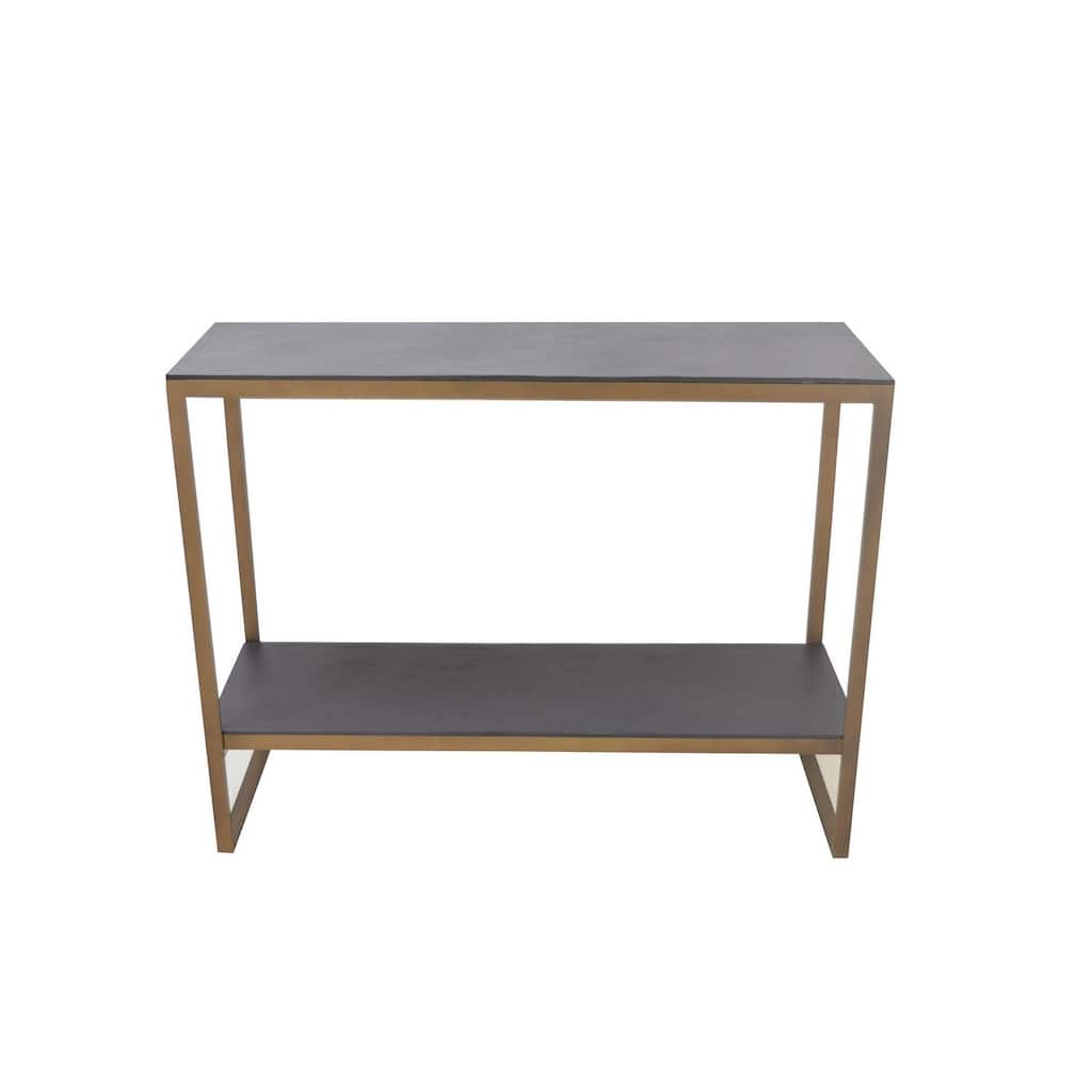 Rectangular Aluminum Console Table with Shelf - 43.5" - Black and Brass Tone
