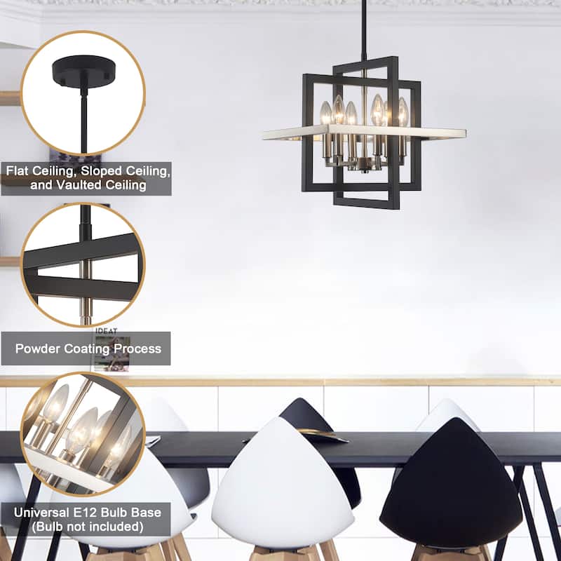 6 - Light Farmhouse Metal Cage Chandelier Rectangle Hanging Light