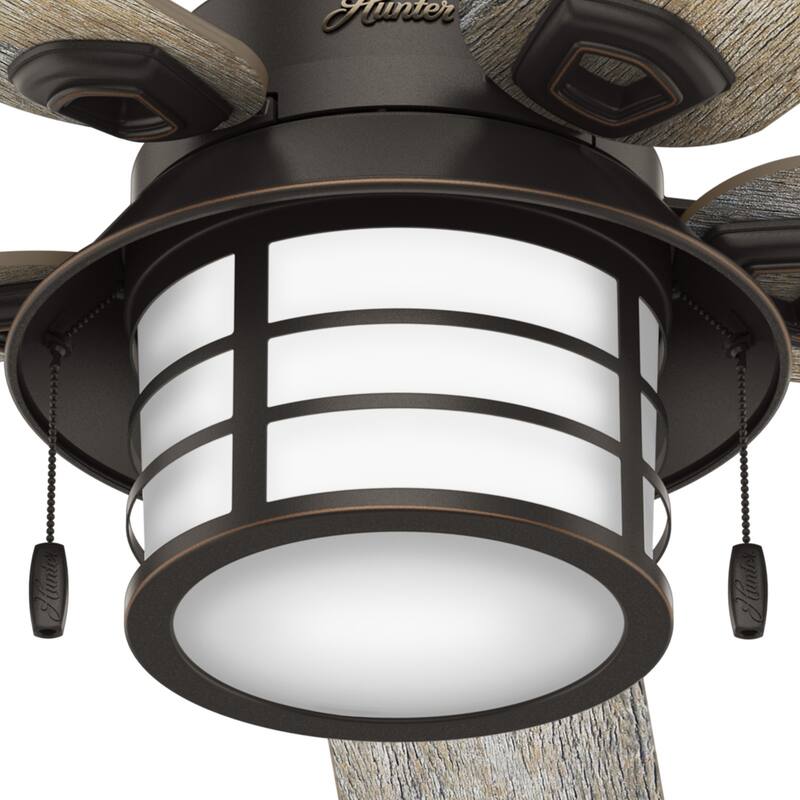 Hunter 54" Key Biscayne Outdoor Ceiling Fan with LED Light Kit and Pull Chain, Damp Rated
