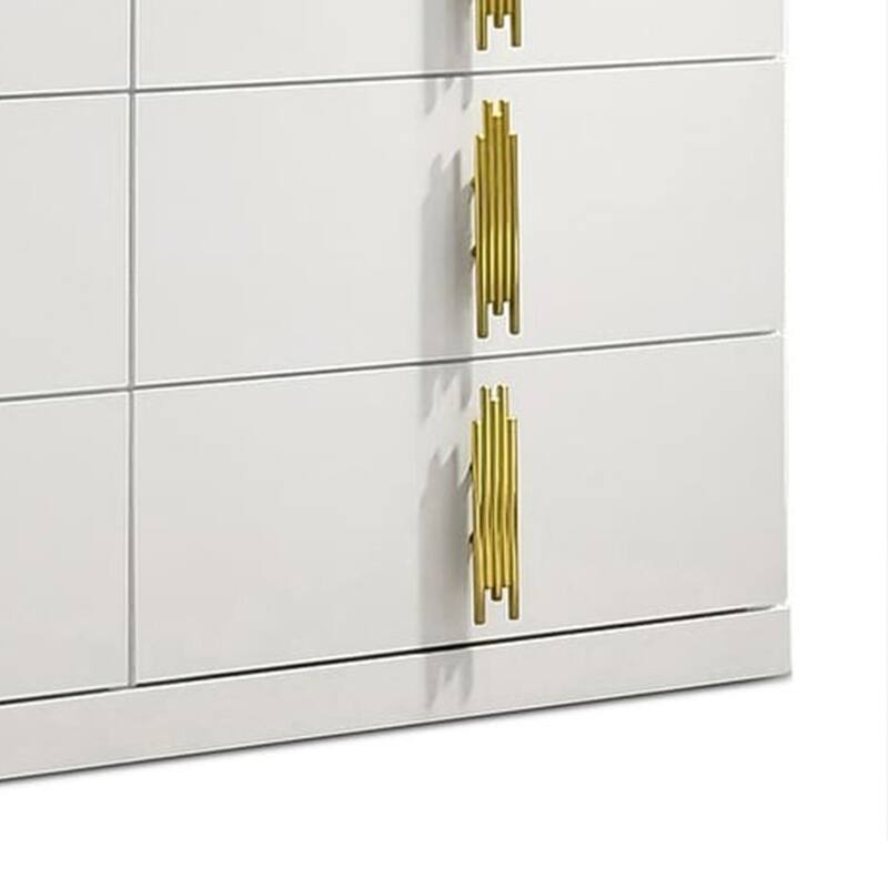 Dyl Wide Dresser, 6 Drawers, White Wood with Gold Accents