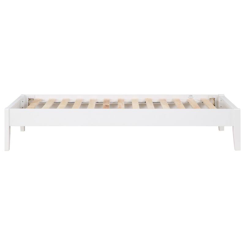 Cavi Modern Low Profile Platform Twin Size Bed, Panel Sides, Slats, White