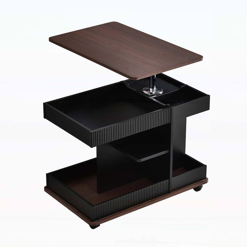 Modern Multifunctional Sofa Side Table with Lift-Top,360° Rotating Top and Storage Space for Living Room