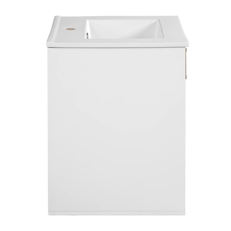 Wall Mounted Bathroom Vanity with Ceramic Sink, 20" Small Floating Bathroom Cabinet with Side Cabinet, White - 20 Inch