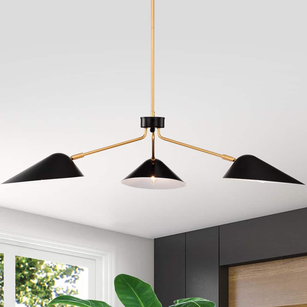 Stelle Gold+Black 3-Light Abstract & Metal Branched Chandelier