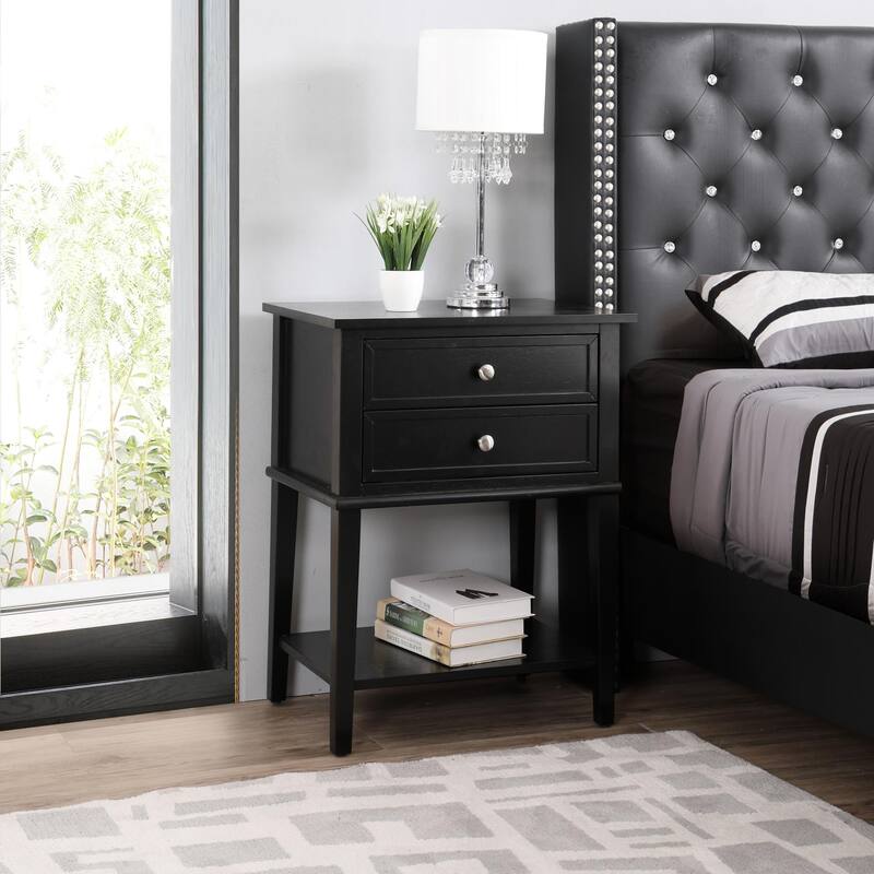 Black Minimalist Nightstand with Open Shelf - Black