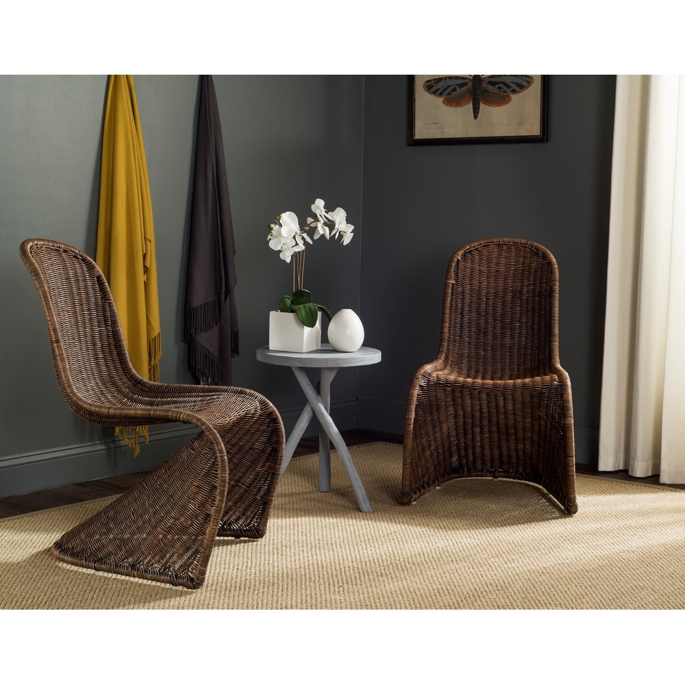 SAFAVIEH Baukje Grey Wicker Dining Chair (Set of 2) - 19Wx26Dx35H