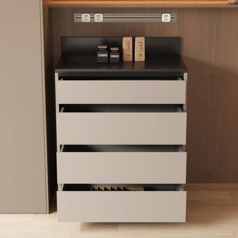 Modern 6-Drawer Storage Cabinet with Wavy Design and Black Wood-Grain Desktop