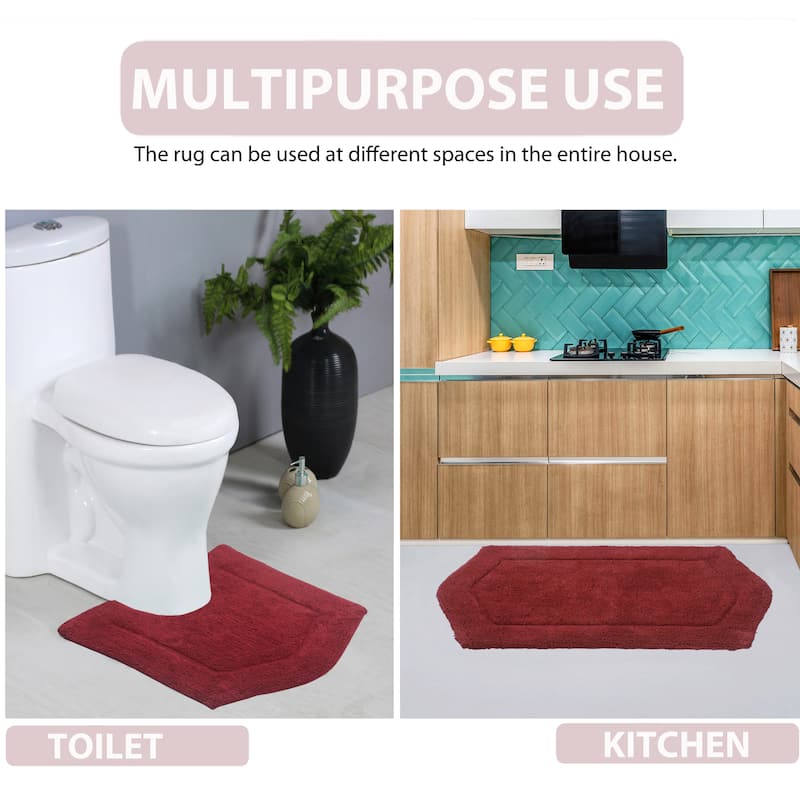Waterford Collection 100% Cotton Non-Slip Bathroom Rug Set, Machine Washable Bath Rug, 5 Piece Bath Mat Set with Contour