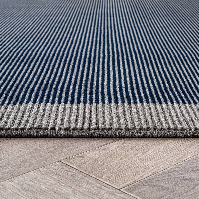 Modern Geometric Stripe Bordered Area Rug for Living Room, Bedroom, or Entryway - Low Pile Indoor Rug