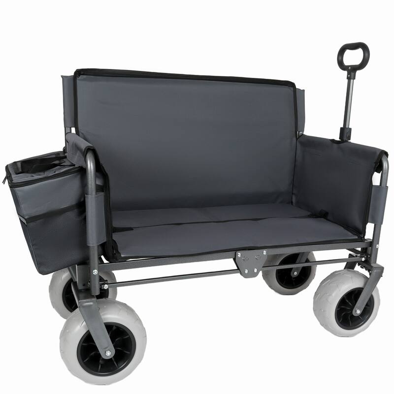 3-in-1 Folding Wagon with Bench Seat-Includes 1 ice pack, 500lbs Capacity, 9"x4" Beach Tires for Camping & Beach