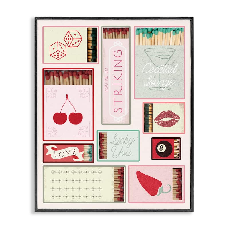 Stupell Trendy Glam Matchboxes Framed Giclee Art Design By Lil' Rue - 11 x 14 - Black
