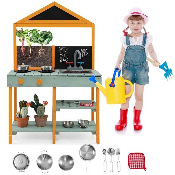slide 2 of 10, Costway Kids Kitchen Playset Outdoor Mud Kitchen with Root Viewer - See Details Multi-Colored - See Details