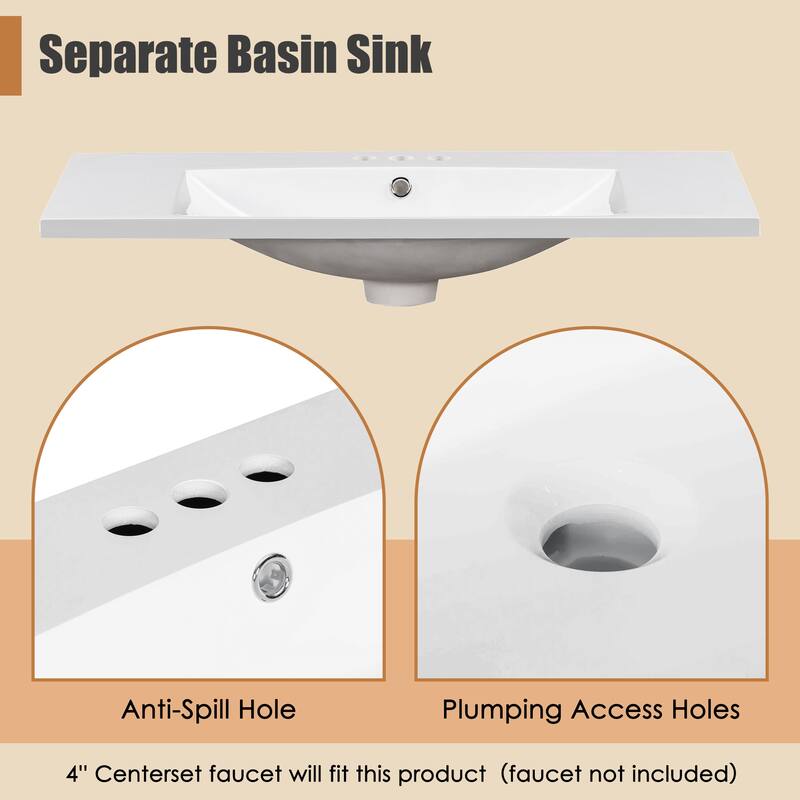 36'' Bathroom Vanity Set with Mirror Cabinet, Freestanding Bathroom Storage Cabinet with 2 Soft Close Doors and 6 Drawers