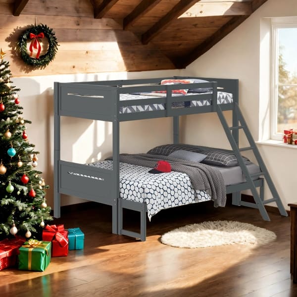 slide 2 of 8, Wooden Versatile Twin over Full Bunk Bed with Built-in Ladder for Bedroom Grey