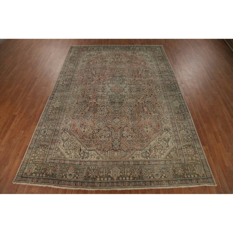Geometric Pink Tabriz Persian Vintage Area Rug Handmade Wool Carpet - 7'11"x 11'2"