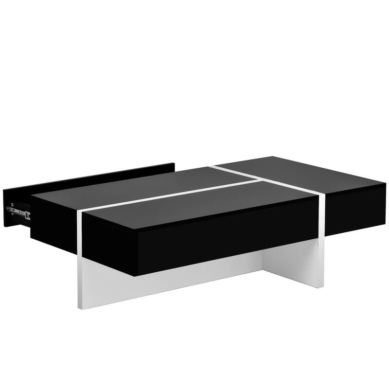 Modern Black and White Coffee Table with Drawer, 45.2" x 25.5", Contemporary Living Room Center Table