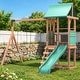 preview thumbnail 1 of 10, EROMMY 4‑in‑1 Outdoor Playset – Wood Swing Set with Slide, Climbing Wall & Adjustable Swings, Backyard Playground for Kids Green