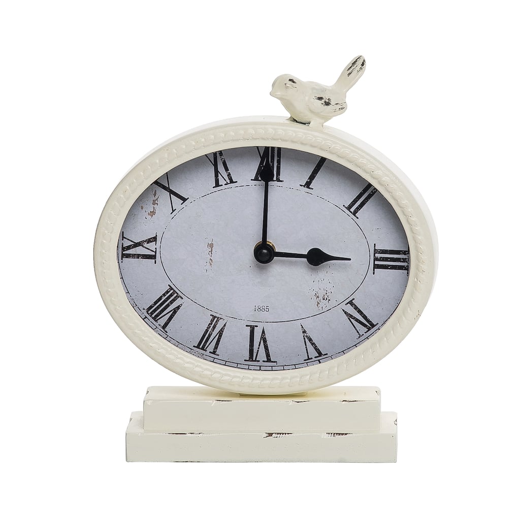 Transpac Wood 9.75 in. Off-White Everyday Bird Clock