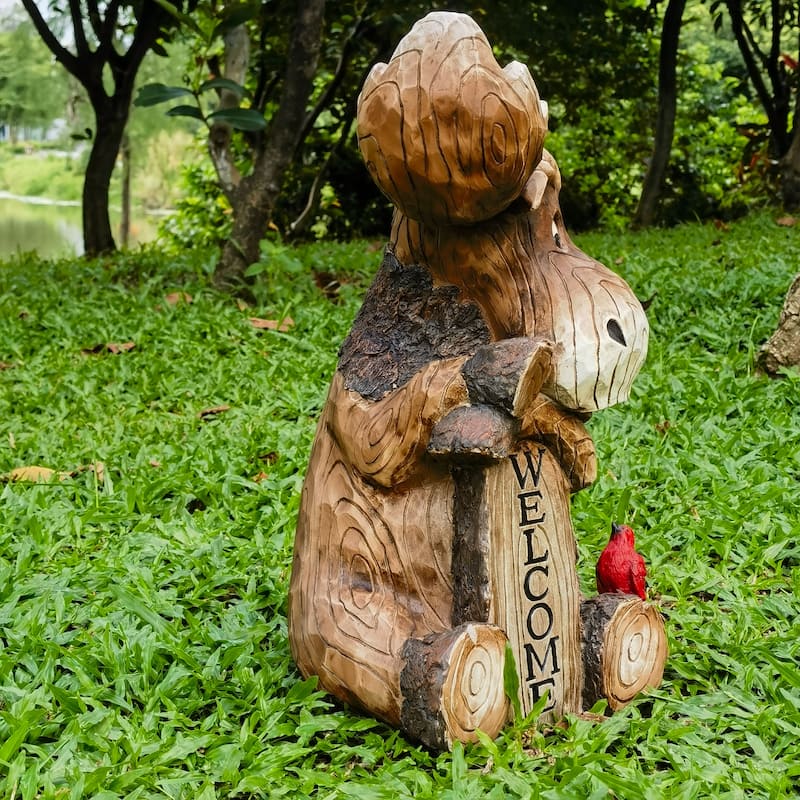Moose Cub with Cardinal Outdoor Welcome Garden Sign - 17.75"