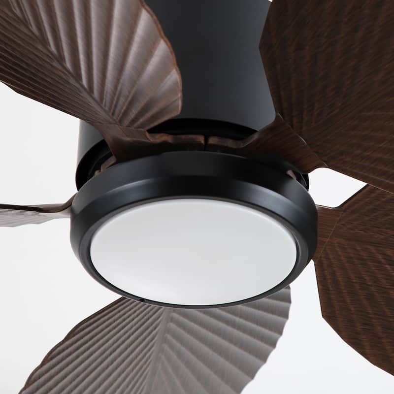 42" Farmhouse Black Waterproof Outdoor Gazebo LED Ceiling Fan with Light, Hook Downrod and Tropical Palm Leaf - 42"Wx13.7"H