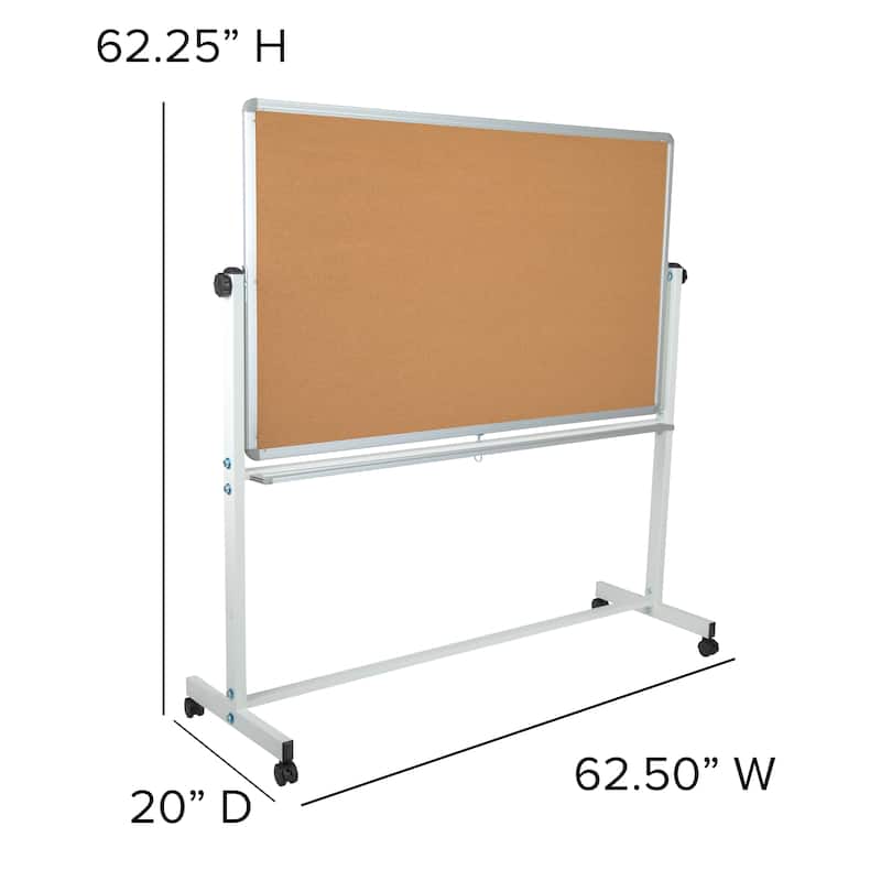 Reversible Mobile Cork Bulletin & White Board with Pen Tray