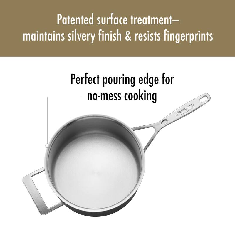 Demeyere Industry 5-Ply 4-qt Stainless Steel Saucepan with Handle Helper