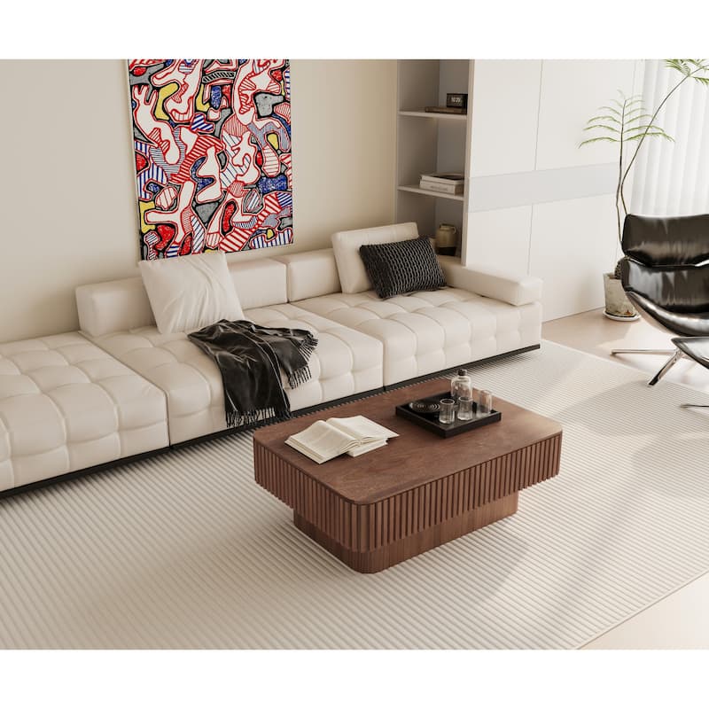 38.6" Fluted Lift-top Coffee Table, Coffee Table Accent Tea Table with Storage and Adjustable Height for Living Room