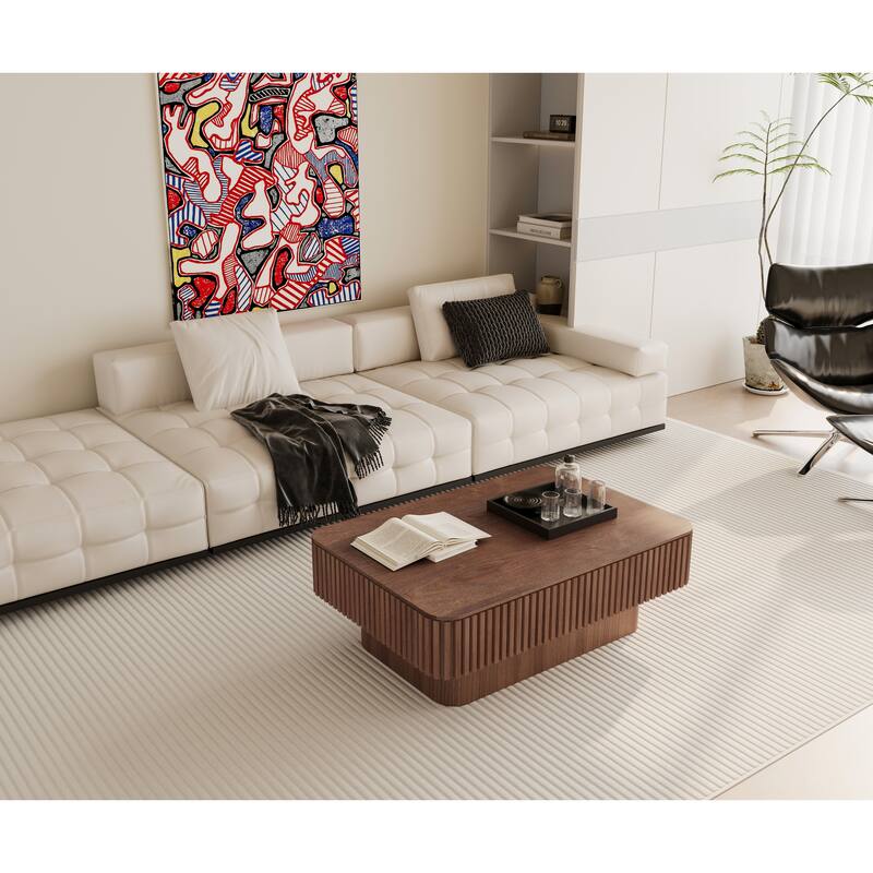 Fluted 38.6" Lift-top Coffee Table, Solid Wood Modern Accent Table with Storage and Adjustable Height