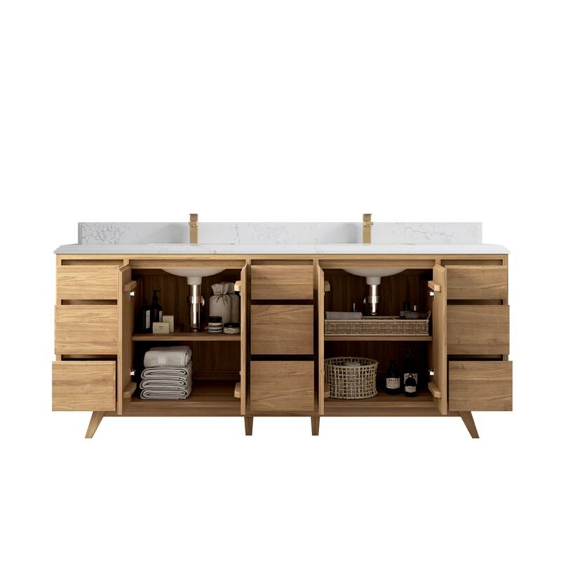Willow Collections 84 in. W x 22 in. D Madison Teak Double Sink Bathroom Vanity with Countertop