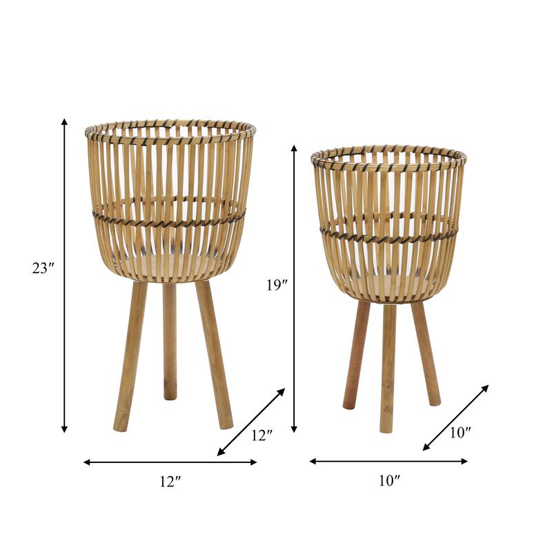 Sagebrook Home Wicker Modern Boho Bamboo Planter Set
