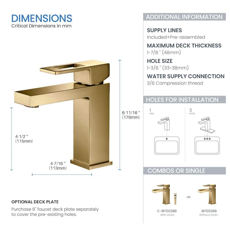 Mirage Single Handle Bathroom Vanity Sink Faucet with Pop Up Drain