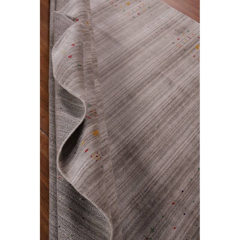 Striped Gabbeh Oriental Square Area Rug Handmade Silk Carpet - 7'11" x 7'9"