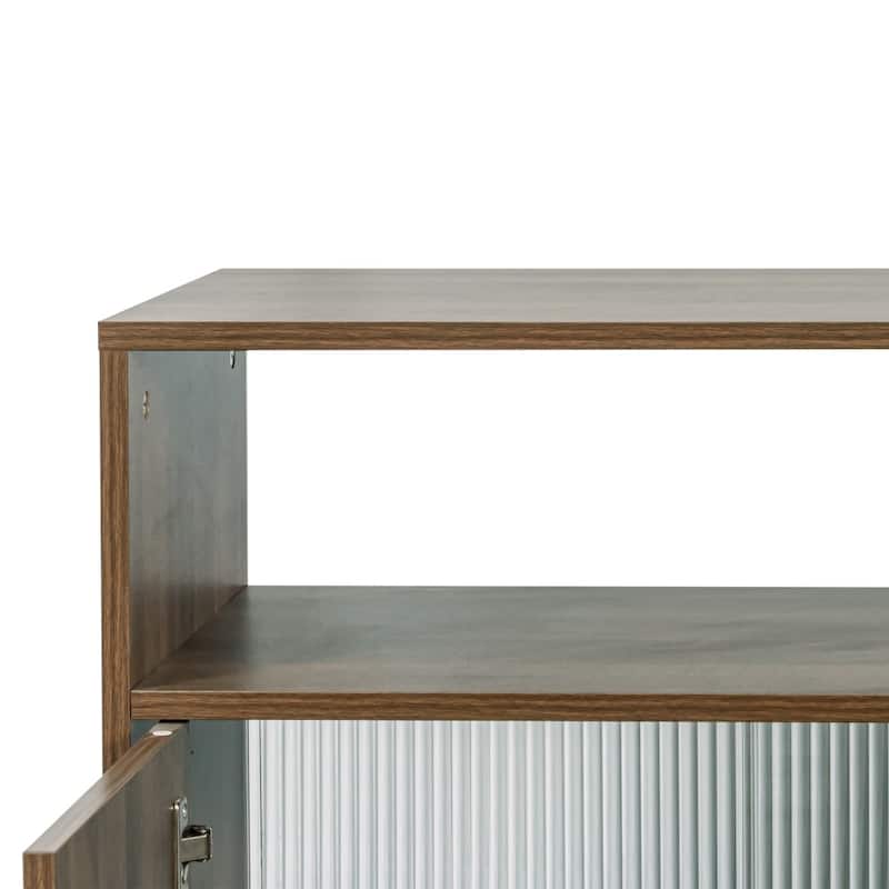 39.37" Kitchen Cabinet Sideboard Storage with 2 Glass Sliding Doors and 3 Drawers