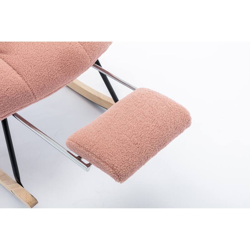 Teddy Fabric Rocking Chair with Adjustable Footrest and 300lb Capacity