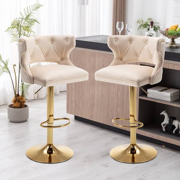Set of 2 Bar Stools With Back and Footrest Adjustable Height Dining