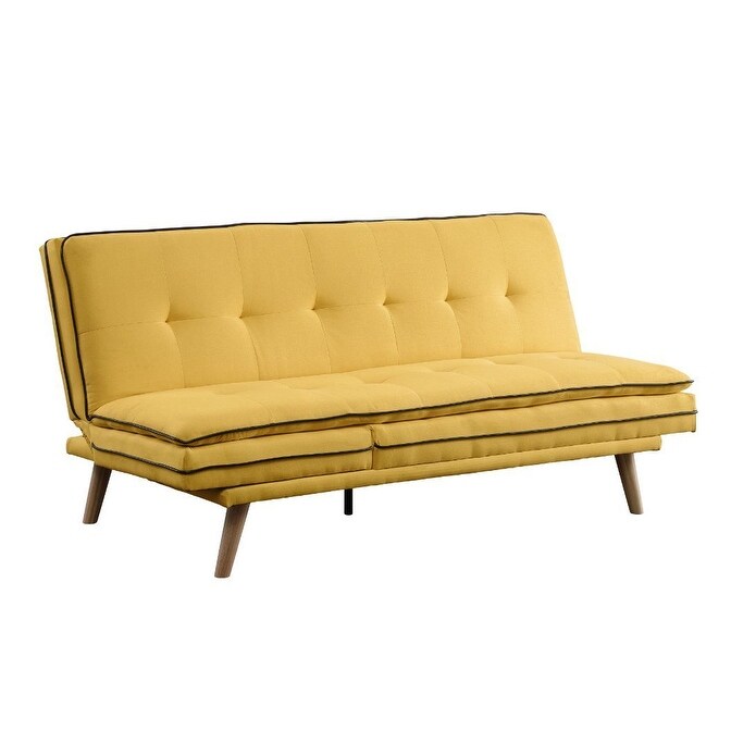 Q-Max Yellow Linen and Oak Finish Adjustable Sofa