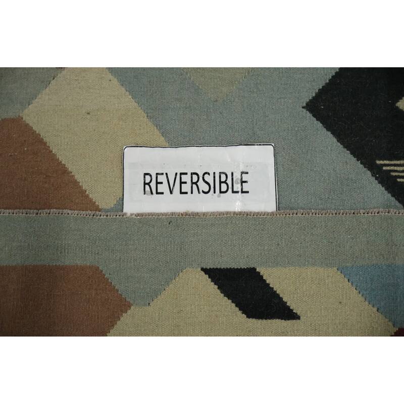 Hand Woven Oriental 100% Wool Carpet Southwestern Modern Navy Blue & Blues Kilim Area Rug - 10' 2'' X 8' 3''