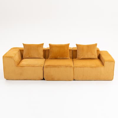 Deep Seat Modular Sofa Corduroy 3 Seater Lounge Couch with Pillows