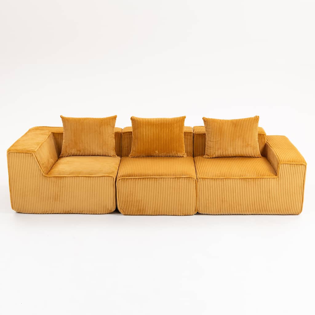 Deep Seat Modular Sofa Corduroy 3 Seater Lounge Couch with Pillows