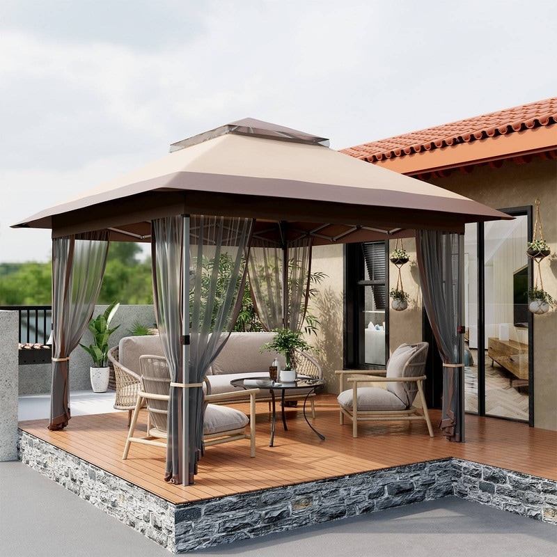 ☆こもも☆⑫ 12 X 12ft Pop-up Gazebo, Double Roof Tent with Mosquito