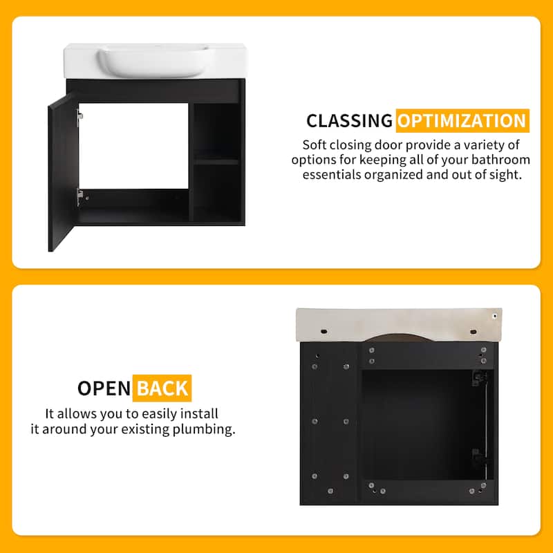 Beingnext 24"/28" Bathroom Vanity with Sink, Floating Bathroom Vanity with Soft Close Door and Shelf