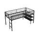 preview thumbnail 4 of 9, Twin Size Steel Low Loft Bed with Storage Shelves and Ladder
