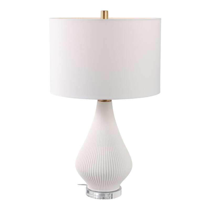 Modern Porcelain Teardrop Table Lamp with Textured Linen Shade - 24" - 24.0"