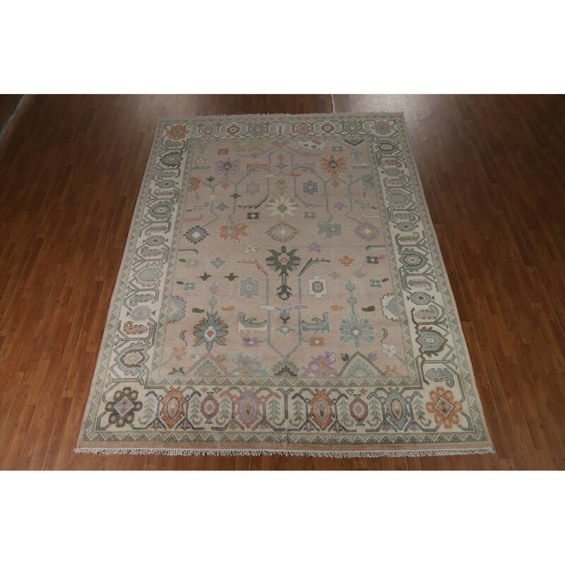 Hand Knotted Oriental 100% Wool Carpet Transitional All-Over Brown Oushak Area Rug - 11' 9'' X 8' 11''
