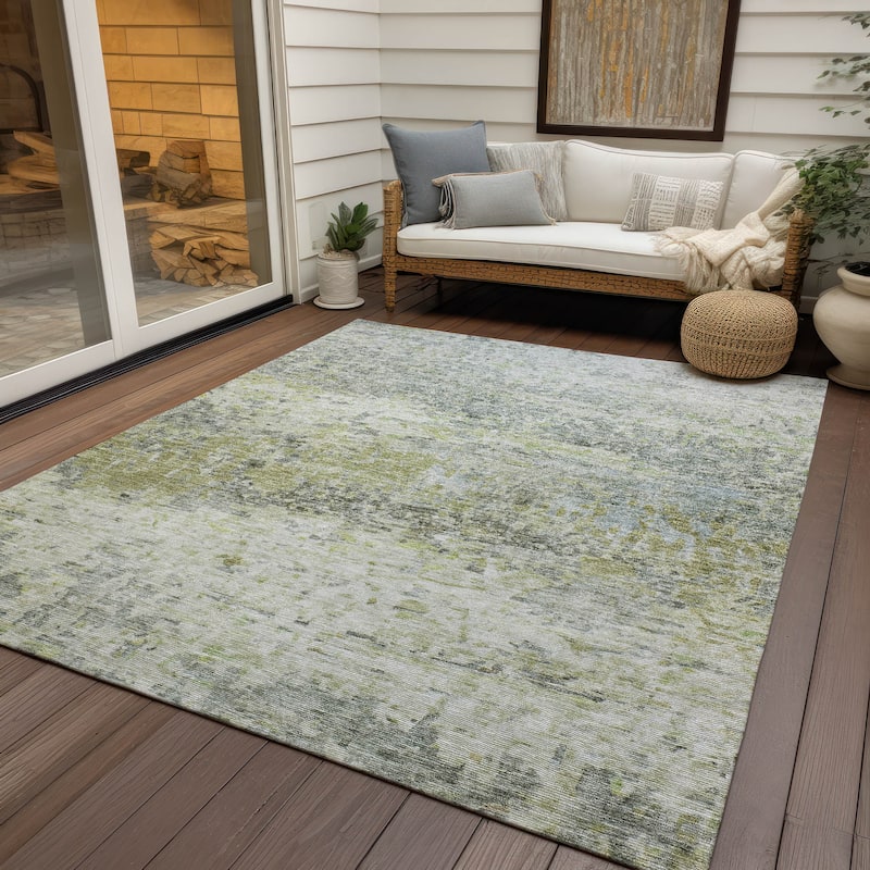 Machine Washable Indoor/ Outdoor Abstract Contemporary Chantille Rug