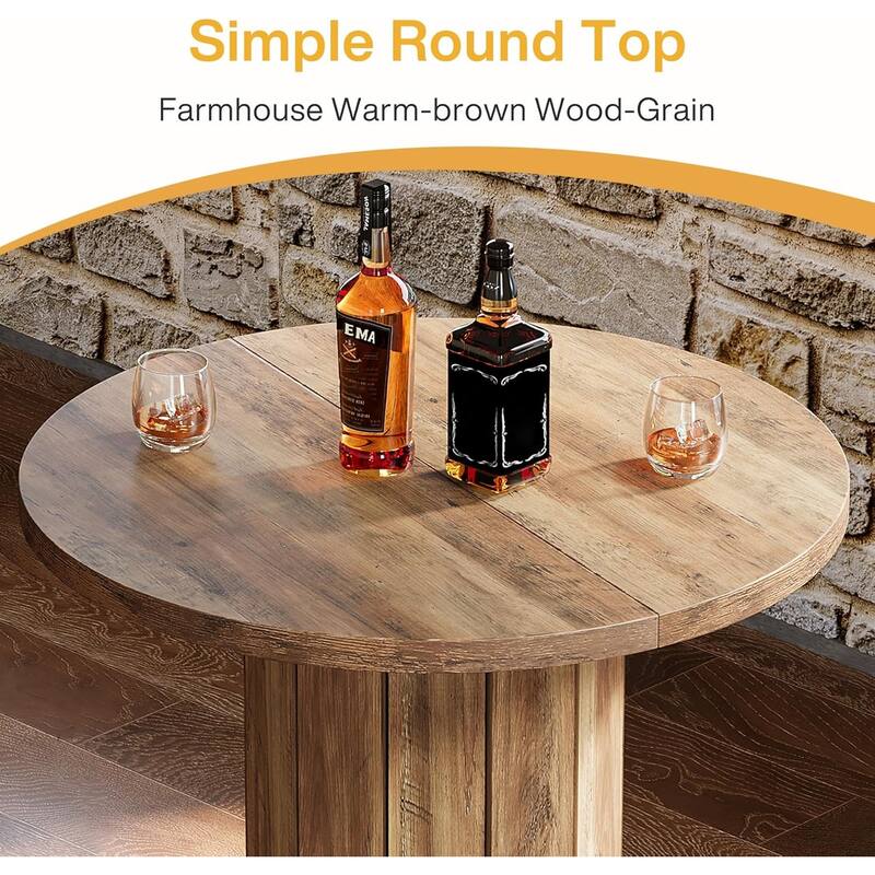 39.4 Inches Wood Round Bar Table, Bistro Pub Table with Metal Ring Footrest