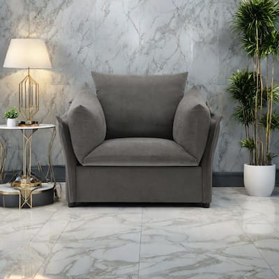 Chenille & Wood Oversized Lounge Chair with Removable Cushion Covers and High-Rebound Foam Seat